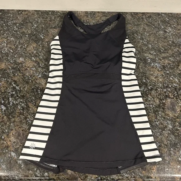 Athleta Ace Racer Back Tank Top Black White Stripes Tennis EUC XS - Picture 3 of 12